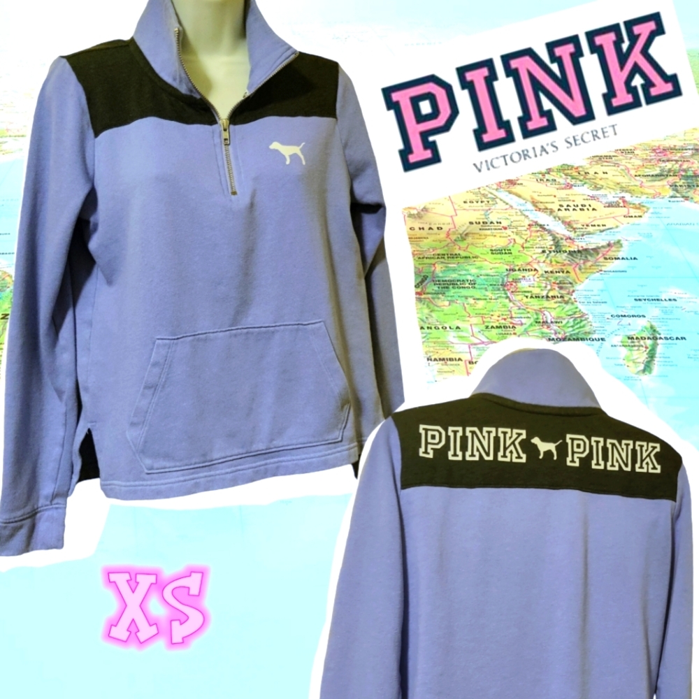 Victoria Secret PINK XS Perfect Quarter Zip Sweatshirt Fresh Violet  Dog Graphic